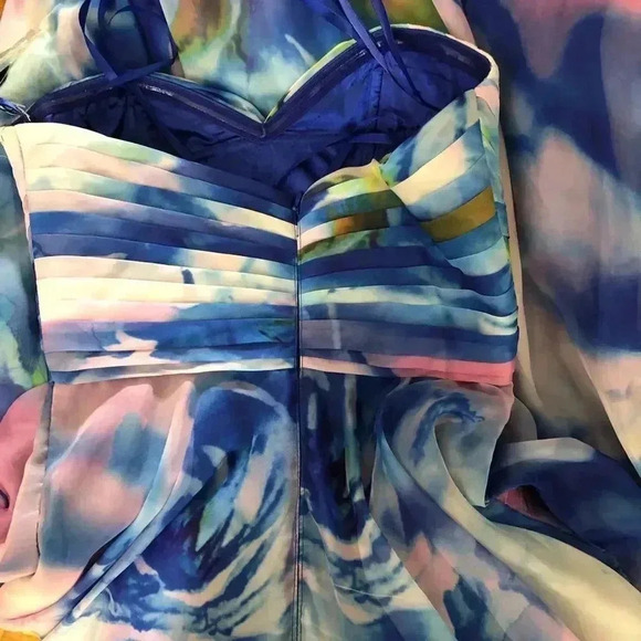 La Femme Size 00 Multi-Color Floral Chiffon Formal Gown Pockets Prom Wedding NEW - Picture 7 of 11